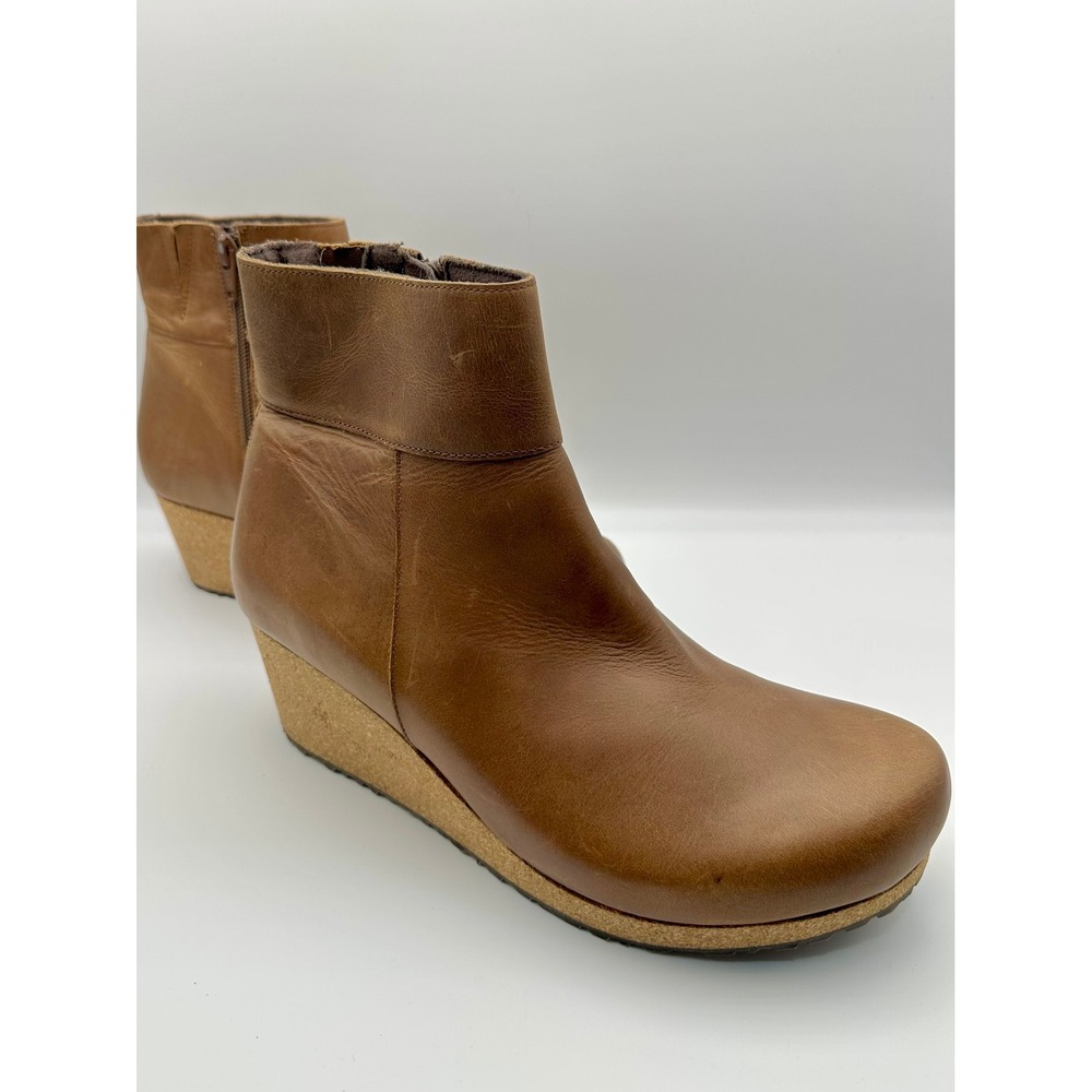 Papillio Birkenstock Ebba Wedge Ankle Boots Women 40 9 9.5 Cognac Brown Leather - Picture 2 of 6
